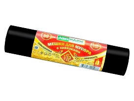 Мешки для мусора 120 л, с завязками, черные, в рулоне 10 шт., ПНД, 15 мкм, 800х750 мм, VIP, Z12010black в Георгиевске