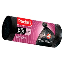 Мешки для мусора 60 л, черные, в рулоне 20 шт., ПНД, 7,4 мкм, 720х600 мм, PACLAN, 600820 в Георгиевске