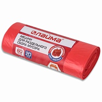 Мешки для мусора 60 л, красный, в рулоне 20 шт., ПНД, 10 мкм, 680х580 мм, LAIMA, 606702 в Георгиевске
