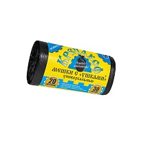 Мешки для мусора 20 л, с ушками, черные, в рулоне 30 шт., ПНД, 10 мкм, 550х440 мм, Крепакоф, 4607075710405 в Георгиевске