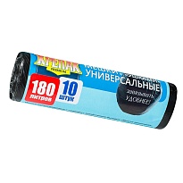 Мешки для мусора 180 л, с ушками, черные, в рулоне 10 шт., ПНД, 20 мкм, 1150х800 мм, Крепак, 4607075710498 в Георгиевске