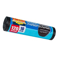 Мешки для мусора 120 л, с ушками, черные, в рулоне 10 шт., ПНД, 15 мкм, 1100х700 мм, Крепак, 4607075710474 в Георгиевске