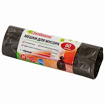 Мешки для мусора 60 л, черные, в рулоне 20 шт., ПНД, 5 мкм, 650х570 мм, Любаша, 605331 в Георгиевске