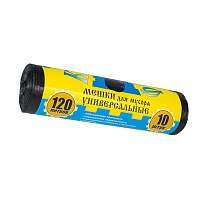 Мешки для мусора 120 л, с ушками, черные, в рулоне 10 шт., ПНД, 13 мкм, 1050х680 мм, Крепакоф, 4607075710252 в Георгиевске