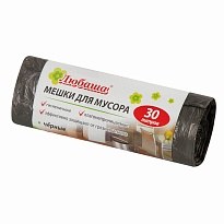 Мешки для мусора 30 л, черные, в рулоне 20 шт., ПНД, 5 мкм, 550х470 мм, Любаша эконом, 605329 в Георгиевске
