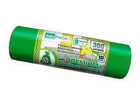 Мешки для мусора 300 л, зеленые, в рулоне 10 шт., ПВД 70 мкм, 1400х1000 мм, PREMIUM+, 300101601 в Георгиевске