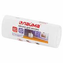 Мешки для мусора 60 л, белые, в рулоне 20 шт., ПНД, 7 мкм, 680х580 мм, LAIMA, 605539 в Георгиевске