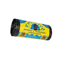 Мешки для мусора 30 л, с ушками, черные, в рулоне 30 шт., ПНД, 8 мкм, 580х460 мм, Крепакоф, 4607075710412 в Георгиевске