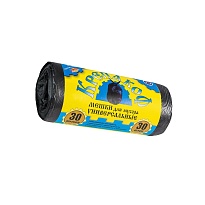 Мешки для мусора 30 л, с ушками, черные, в рулоне 30 шт., ПНД, 8 мкм, 580х460 мм, Крепакоф, 4607075710238 в Георгиевске