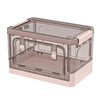 Ящик пластиковый складной прозрачный коричневый, дно розовое, 360х235х230 мм, с колесиками в Георгиевске Ящик пластиковый складной прозрачный коричневый, дно розовое, 360х235х230 мм, с колесиками в Георгиевске